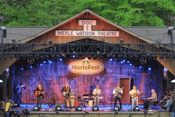 band playing on merle fest stage